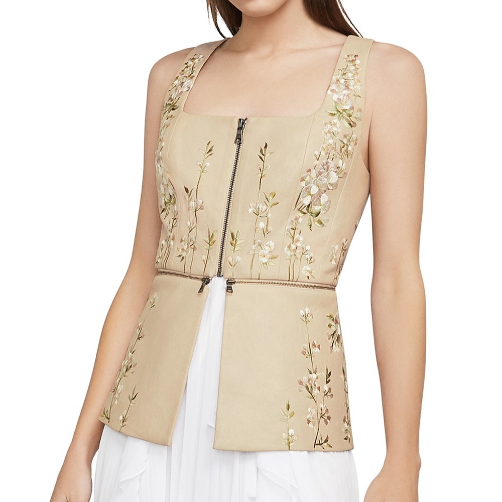 Embroidered Faux Leather Peplum Top